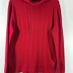 Women’s Talbots red cable knit turtleneck sweater pullover L cotton blend